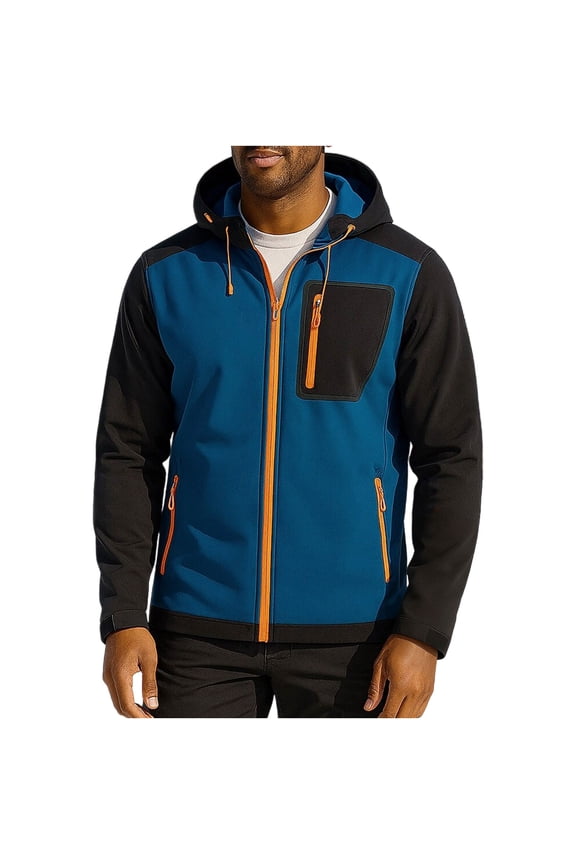 Men's Softshell Jacket Fleece Lined Warm Outdoor Hiking Jackets Waterproof Zip Up Casual Hooded Windbreaker Jacket with Zipper Pocket Blue L