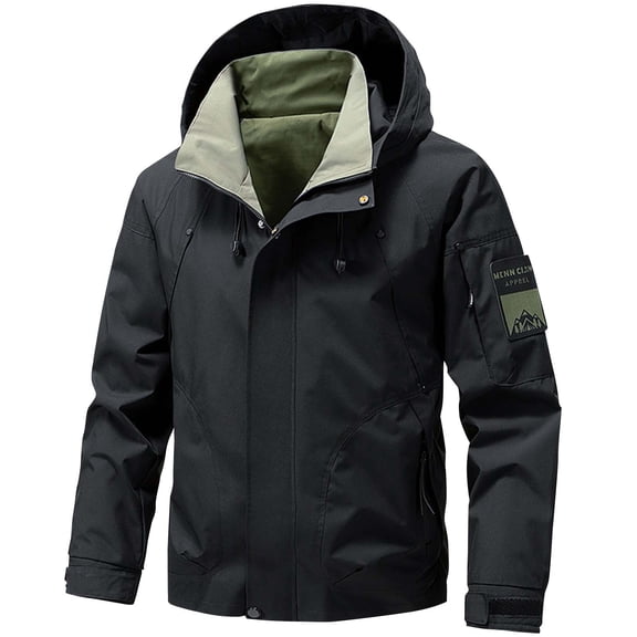 Iugvhana Men's Softshell Jacket Multi-Pocket Waterproof Hooded Outdoor Jacket Windbreaker for Hiking Travel Black XXXXXL