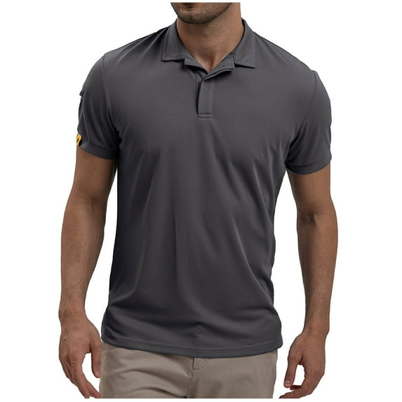 Iugvhana Men's Solid Colour Polo Shirt Casual Short Sleeve T-Shirts with Collared Button Pullover Tops Blouse Gray XL