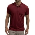 thumbnail image 1 of Iugvhana Men's Solid Colour Polo Shirt Casual Short Sleeve T-Shirts with Collared Button Pullover Tops Blouse Wine S, 1 of 6