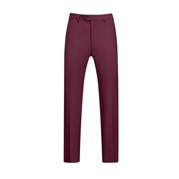 Iugvhana Men's Straight-Fit Dress Pants Button Zipper Trendy Solid Color Stretch Suit Trousers Big and Tall Loose Casual Regular Fit Trouser Wine XXXL