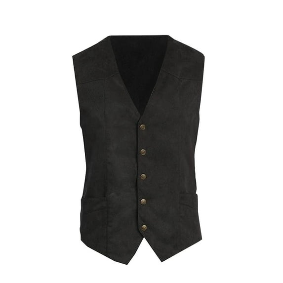 Iugvhana Men's Suede Vest Vintage Cowboy Style Sleeveless V Neck Jacket Slim Fit Western Vintage Waistcoats Black M