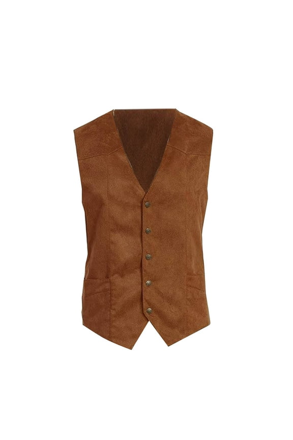 Men's Suede Vest Vintage Cowboy Style Sleeveless V Neck Jacket Slim Fit Western Vintage Waistcoats Brown XXL