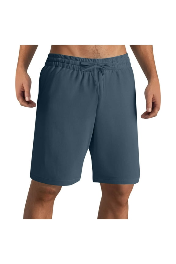 Men's Summer Casual Shorts Solid Color Knee Length Pants Drawstring Elastic Waist Pockt Short Comfy Trunk Navy XXL