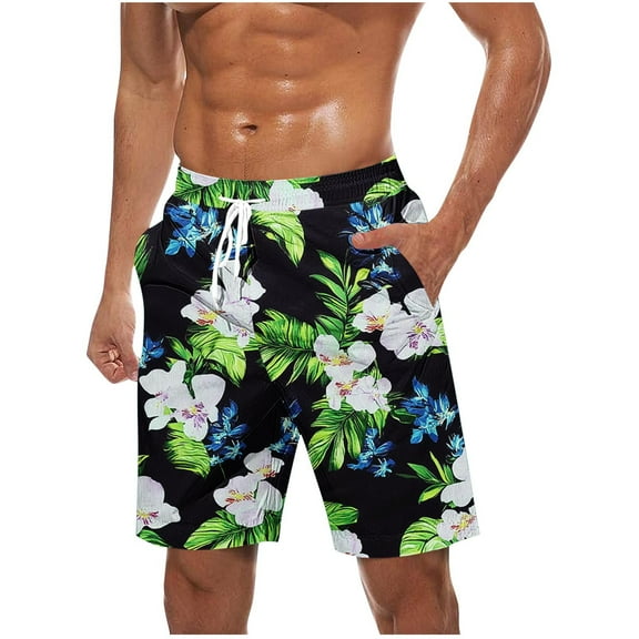 Iugvhana Men's Summer Swim Trunks Quick Dry Swimming Trunks Floral Pineapple Beach Shorts with Drawstring and Pockets Black S
