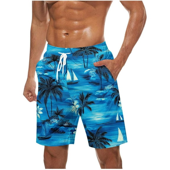 Iugvhana Men's Summer Swim Trunks Quick Dry Swimming Trunks Floral Pineapple Beach Shorts with Drawstring and Pockets Blue S