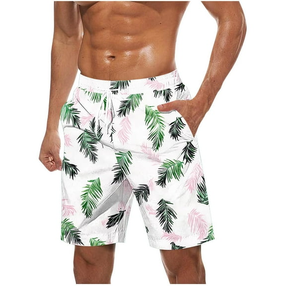 Iugvhana Men's Summer Swim Trunks Quick Dry Swimming Trunks Floral Pineapple Beach Shorts with Drawstring and Pockets White L