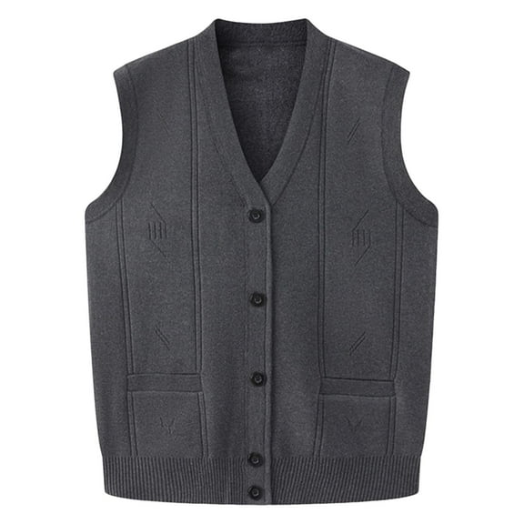 Iugvhana Men's Sweater Vest Button Down V-Neck Sleeveless Knitted Lightweight Casual Cardigan Sweaters Dark Gray Free Size