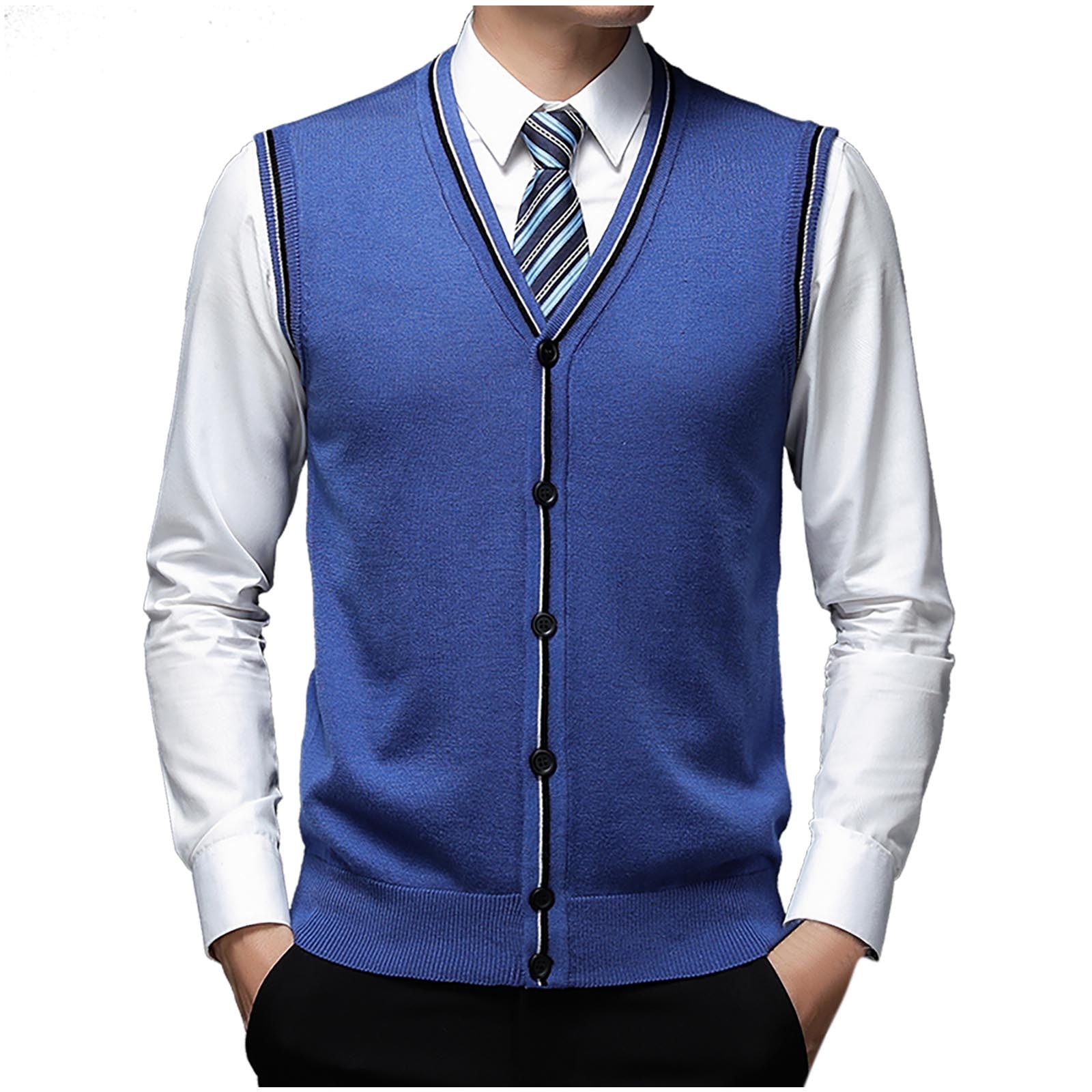 Iugvhana Men's Sweaters Vests V Neck Casual Sleeveless Knitted Button ...