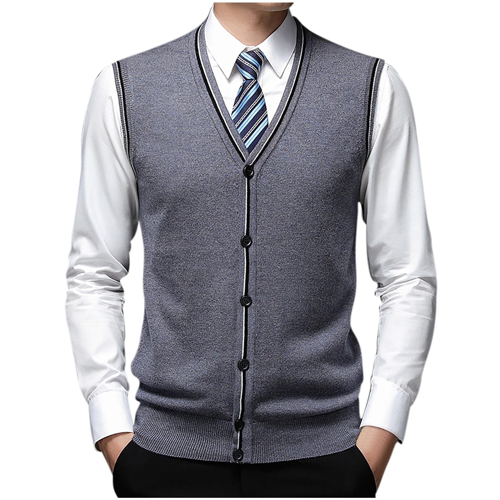 Men's Fashionable V-Neck Slim Fit Long Sleeve Knitted Sweater