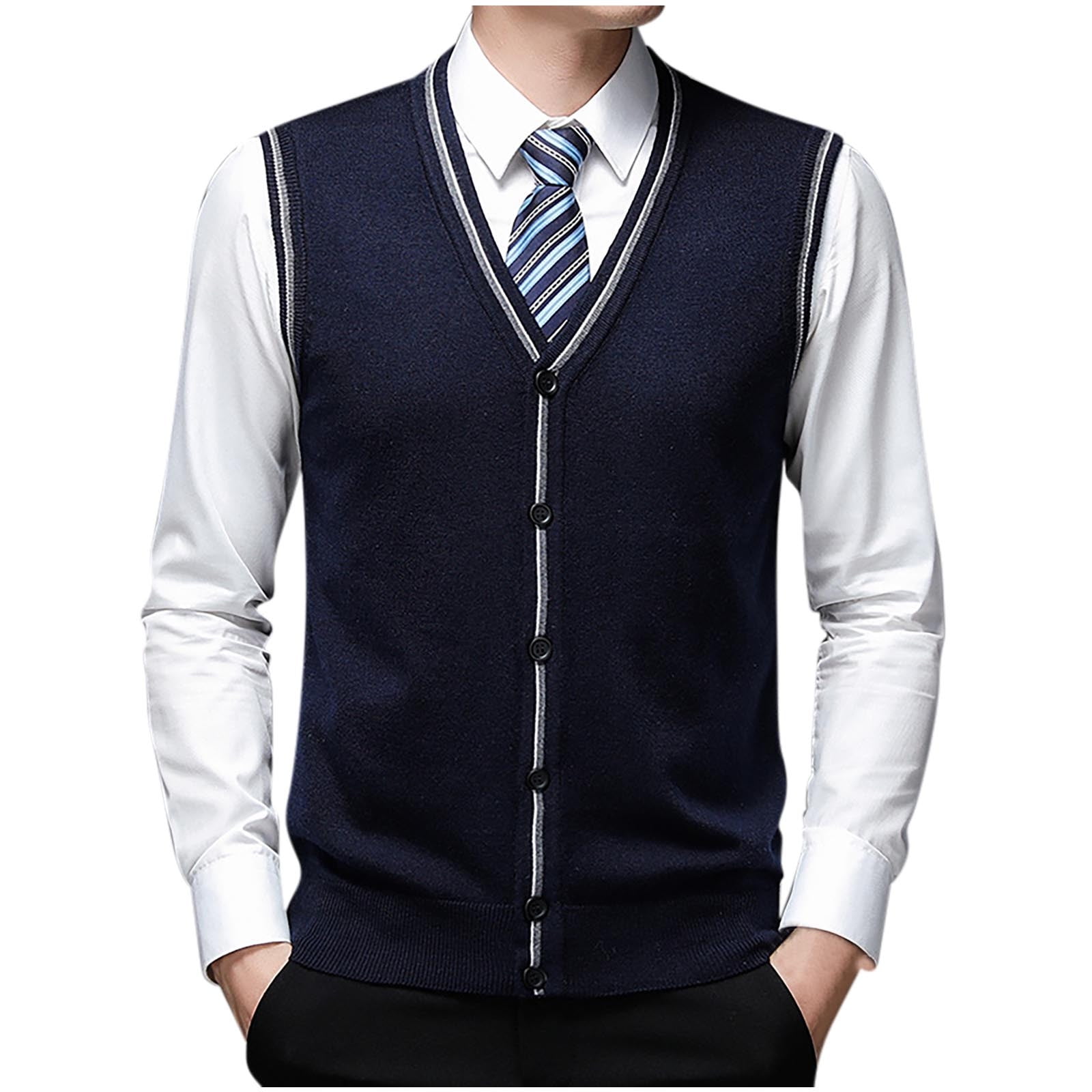 Iugvhana Men's Sweaters Vests V Neck Casual Sleeveless Knitted Button ...