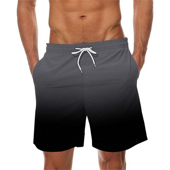Iugvhana Men's Swim Trunks Gradient Color Quick Dry Beach Shorts with Pockets and Drawstring Summer Shorts Gray XXXL