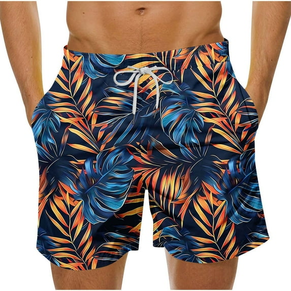 Iugvhana Men's Swim Trunks Quick Dry Bathing Suit Big & Tall Beach Swimsuits Tropical Floral Hawaiian Summer Shorts Multicolor S
