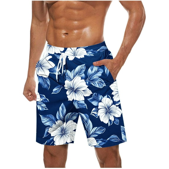 Iugvhana Men's Swim Trunks Quick Dry Bathing Suit Big & Tall Beach Swimsuits with Drawstring Print Summer Beach Shorts Navy XXXXXL