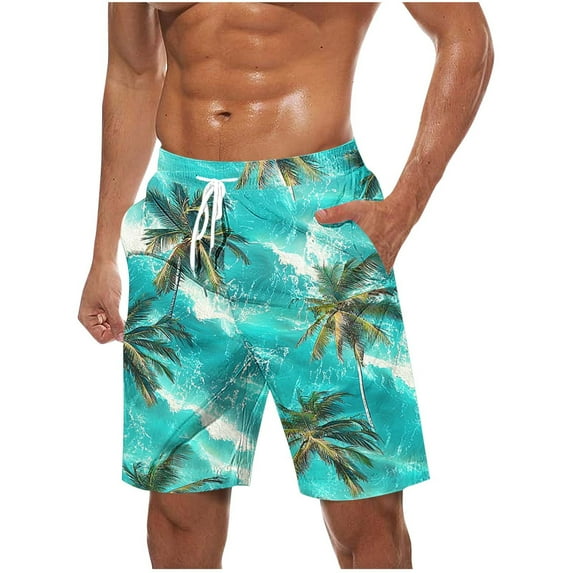 Iugvhana Men's Swim Trunks Shorts Plus Size Quick Dry Boardshorts Hawaiian Printing Summer Beach Shorts with Drawstring Mint Green#2 XXXL