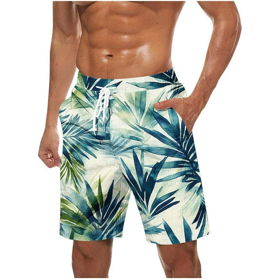 Iugvhana Men's Swim Trunks Shorts Plus Size Quick Dry Boardshorts Hawaiian Printing Summer Beach Shorts with Drawstring Mint Green M