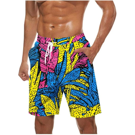 Iugvhana Men's Swim Trunks Shorts Plus Size Quick Dry Boardshorts Hawaiian Printing Summer Beach Shorts with Drawstring Multicolor#1 XXL