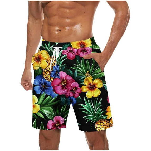 Iugvhana Men's Swim Trunks Shorts Plus Size Quick Dry Boardshorts Hawaiian Printing Summer Beach Shorts with Drawstring Multicolor XXL