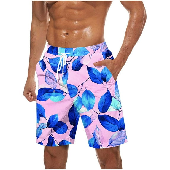 Iugvhana Men's Swim Trunks Shorts Plus Size Quick Dry Boardshorts Hawaiian Printing Summer Beach Shorts with Drawstring Pink XXXL
