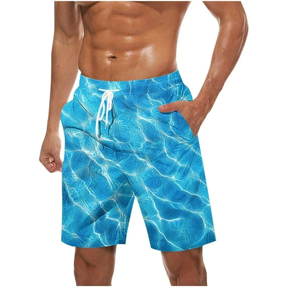 Iugvhana Men's Swim Trunks Shorts Plus Size Quick Dry Boardshorts Hawaiian Printing Summer Beach Shorts with Drawstring Sky Blue XXXL