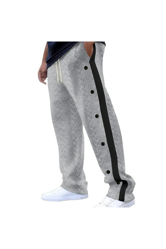 Men's Tear Away Pants High Split Side Snap Cinch Bottoms Tearable Waist Sweatpants Knitting Cotton Jacquard Wide Leg Trendy Trouser Gray XL