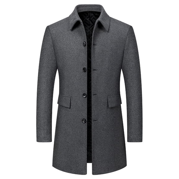 Iugvhana Men's Trench Coat Winter Wool Blend Jacket Single Breasted Mid Long Business Overcoat Pea Coat Gray XL
