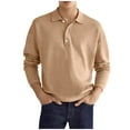 thumbnail image 1 of Iugvhana Men's Turndown Collar Shirt Tops Pullover Button Up Long Sleeve Polo Shirts Casual Comfy Fall Clothes Khaki S, 1 of 6