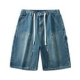 thumbnail image 1 of Iugvhana Men's Vintage Denim Shorts Baggy Jean Shorts Elastic Drawstring Waist Relaxed Fit Jeans Shorts Streetwear Dark Blue L, 1 of 9