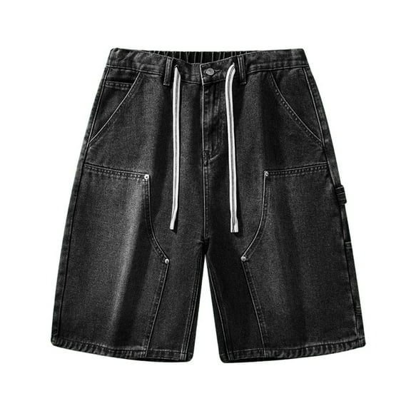 Iugvhana Men's Vintage Denim Shorts Baggy Jean Shorts Elastic Drawstring Waist Relaxed Fit Jeans Shorts Streetwear Gray S