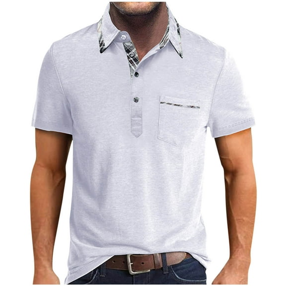 Iugvhana Men's Vintage Polo Shirts Pullover Casual Classic Fit 3 Button Collared Shirt Short Sleeve Tees with Pocket White#1 M