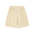 thumbnail image 1 of Iugvhana Men's Waffle Solid Color Shorts M-5XL Big and Tall Drawstring Elastic Waist Pockets Loose Fit Casual Summer Khaki XL, 1 of 5