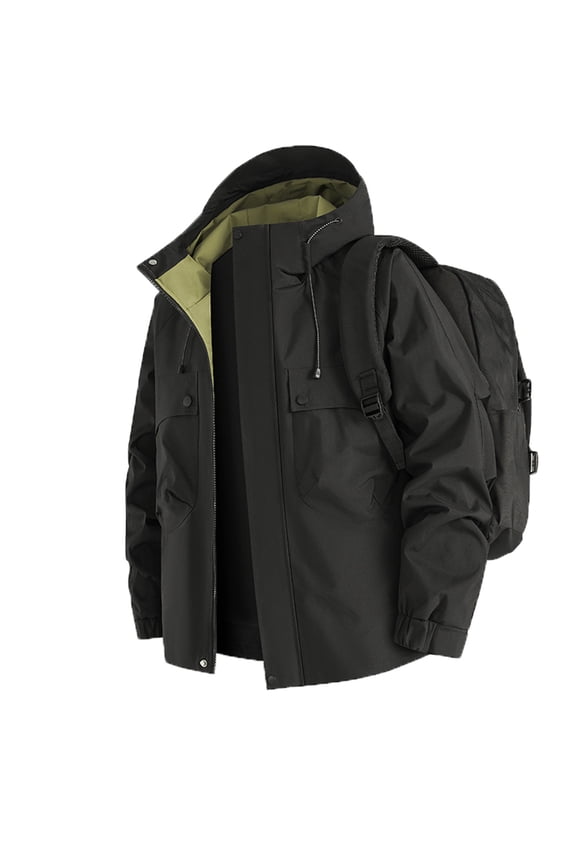 Men's Waterproof Jacket Full Zip Hooded Softshell Jacket with Pocket Casual Outdoor Hiking Fishing Walking Jacket Black M