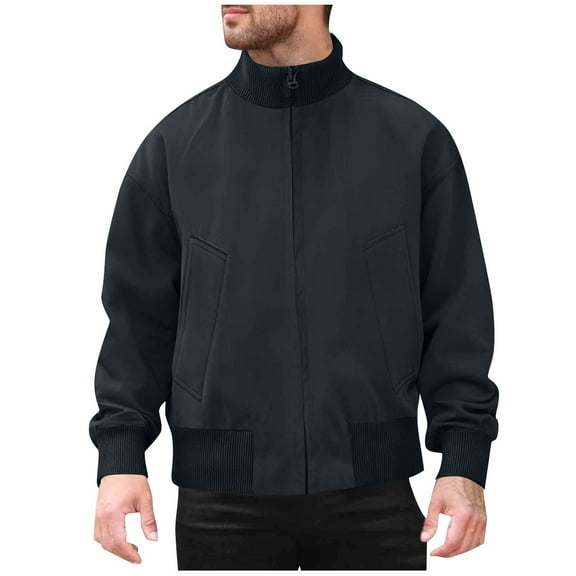 Iugvhana Men's Windproof Jacket Casual Full Zip Stand Collar Pocket Baseball Jacket Windbreaker Outdoor Golf Fashion Coat Navy XXXXL