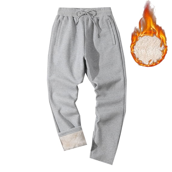 Iugvhana Men's Winter Fleece Pants Sherpa Lined Sweatpants Winter Warm Thicken Plush Trousers Active Running Jogger Pants Gray XXL
