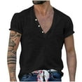 thumbnail image 1 of Iugvhana Mens 100%Cotton V-Neck Shirts Short Sleeve T-Shirts Casual Solid Color Regular Fit Basic Tops Blouse Black XXL, 1 of 6