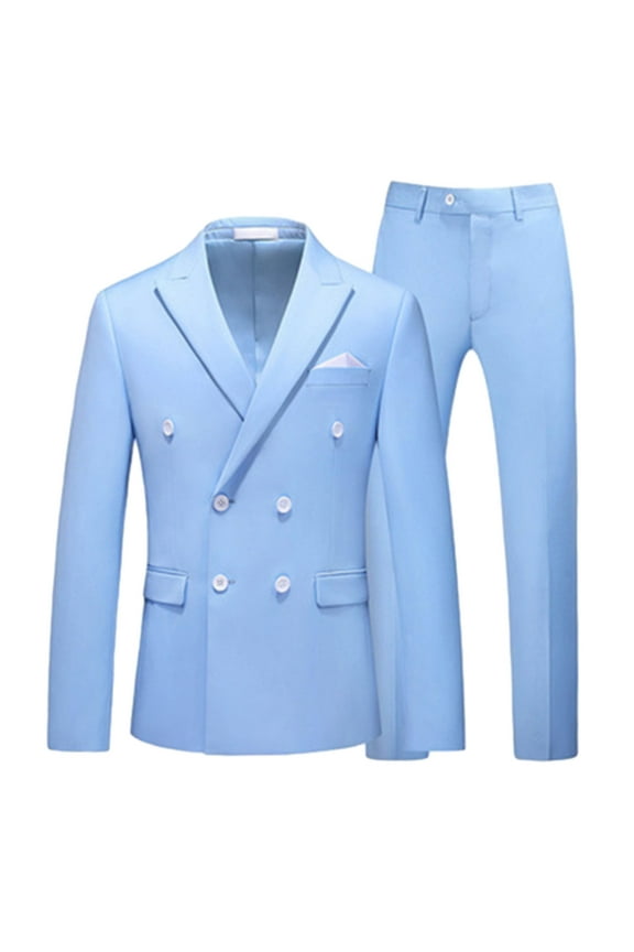 Mens 2 Piece Double Breasted Suit Set Slim Fit Tuxedo Blazer and Pants for Wedding Prom Business Lapel Big and Tall Loose Blazers Light Blue XXXXXXL