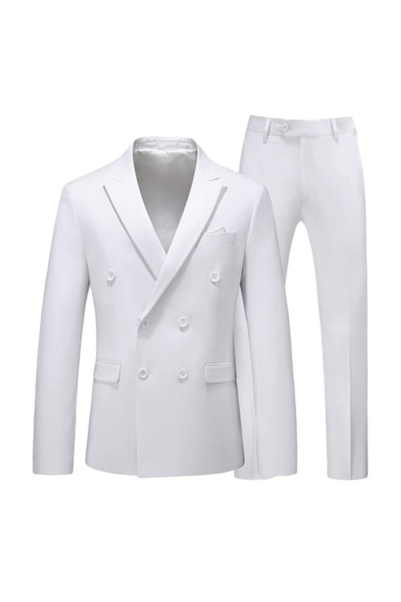 Mens 2 Piece Double Breasted Suit Set Slim Fit Tuxedo Blazer and Pants for Wedding Prom Business Lapel Big and Tall Loose Blazers White XXXXXL