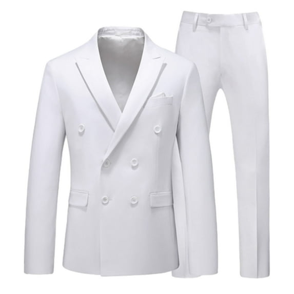 Iugvhana Mens 2 Piece Double Breasted Suit Set Slim Fit Tuxedo Blazer and Pants for Wedding Prom Business Lapel Big and Tall Loose Blazers White XXXL