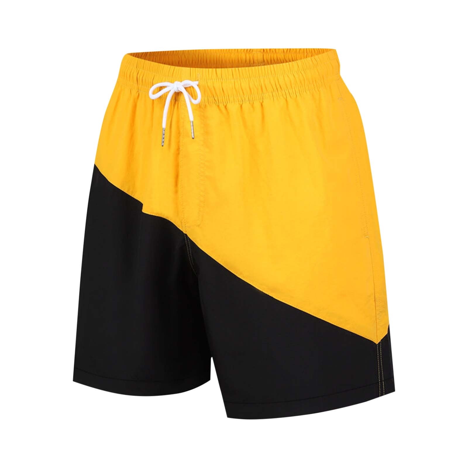 Iugvhana Mens Beach Shorts Swim Trunks Color Block Drawstring Elastic Waistband Shorts Quick Dry Men's Bathing Suit with Side Pockets Yellow XXL