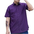 thumbnail image 1 of Iugvhana Mens Business Dress Shirts Big and Tall Loose Casual Solid Regular-Fit Button Down Lapel Short Sleeve Shirt Summer Office Tops Purple XXXXXL, 1 of 2