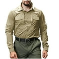 thumbnail image 1 of Iugvhana Mens Button Up Shirts Long Sleeve Lapel Shirt Casual Solid Pockets Tactical Cargo Shirt Breathable Relaxed Fit Blouses Khaki M, 1 of 6