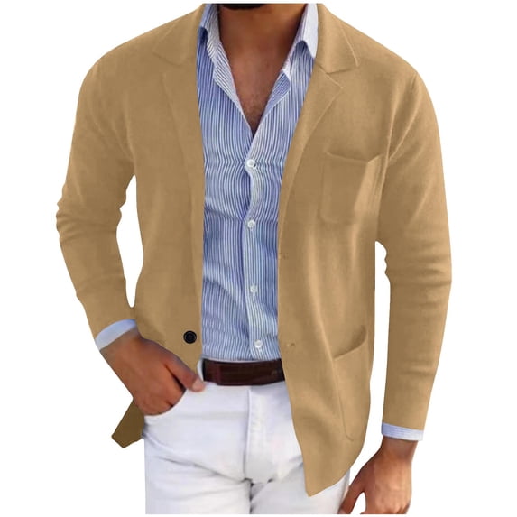Iugvhana Mens Casual Blazer Jacket Lightweight Sports Coat Suit Jacket for Daily Business Wedding Party Travel Khaki M