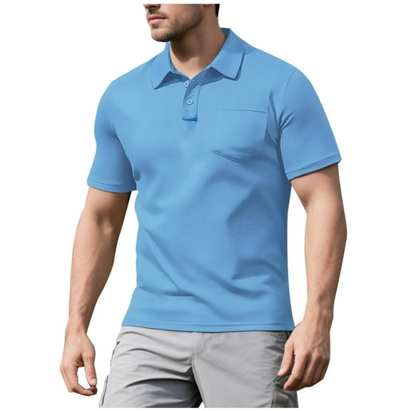 Iugvhana Mens Casual Business Shirts Short Sleeve Buttons Classic Shirt Collared Lightweight Stylish Basic T-Shirts with Pocket Sky Blue XXXL