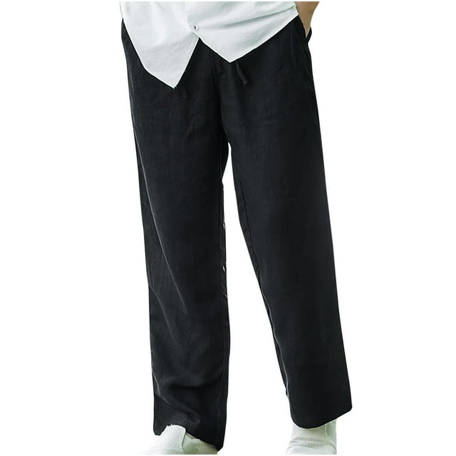Iugvhana Mens Casual Long Pants Regular-Fit Solid Color Elastic Waist Drawstring Relaxed Fit Lounge Pants with Pocket Straight Leg Leisure Trouser Black XXXXXL