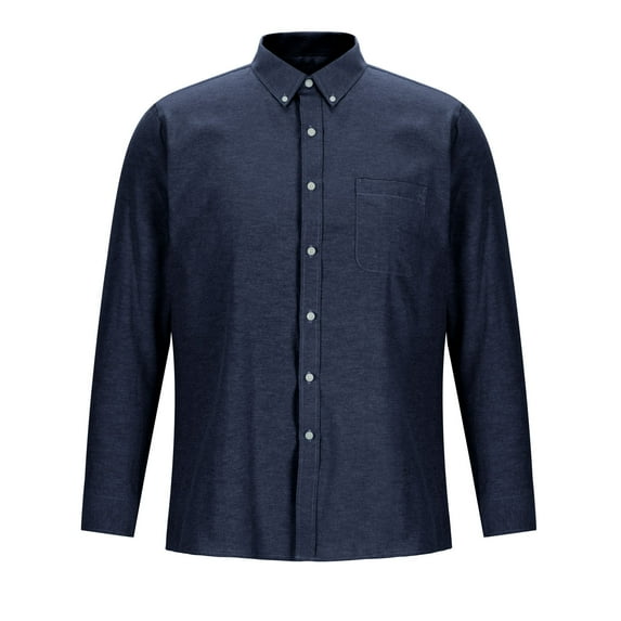 Iugvhana Mens Classic Fit Dress Shirts Slim Lapel Long Sleeve Casual Business Formal Shirt Tops Button Down Cotton Shirt Navy#1 L