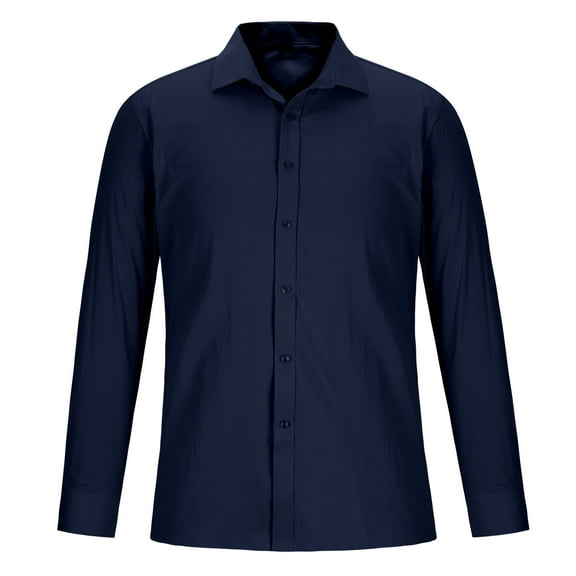 Iugvhana Mens Classic Fit Dress Shirts Slim Lapel Long Sleeve Casual Business Formal Shirt Tops Button Down Cotton Shirt Navy S