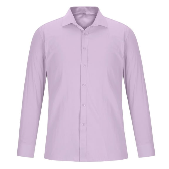 Iugvhana Mens Classic Fit Dress Shirts Slim Lapel Long Sleeve Casual Business Formal Shirt Tops Button Down Cotton Shirt Pink S