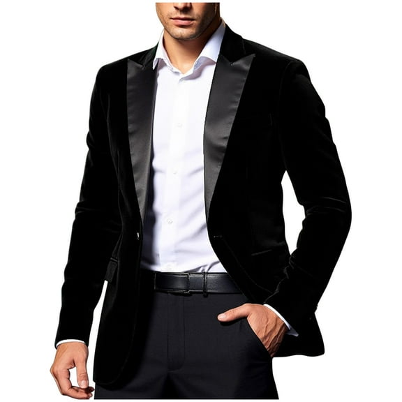 Iugvhana Mens Corduroy Blazer One Button Slim Fit Lapel Suit Jacket Prom Wedding Dinner Party Sports Coats for Men Black S