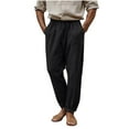 thumbnail image 1 of Iugvhana Mens Cotton Linen Lounge Pants Casual Loose Fit Elastic Waist Pockets Beach Pants Pure Color Comfortable Breathable Trousers Black XXXXXL, 1 of 6