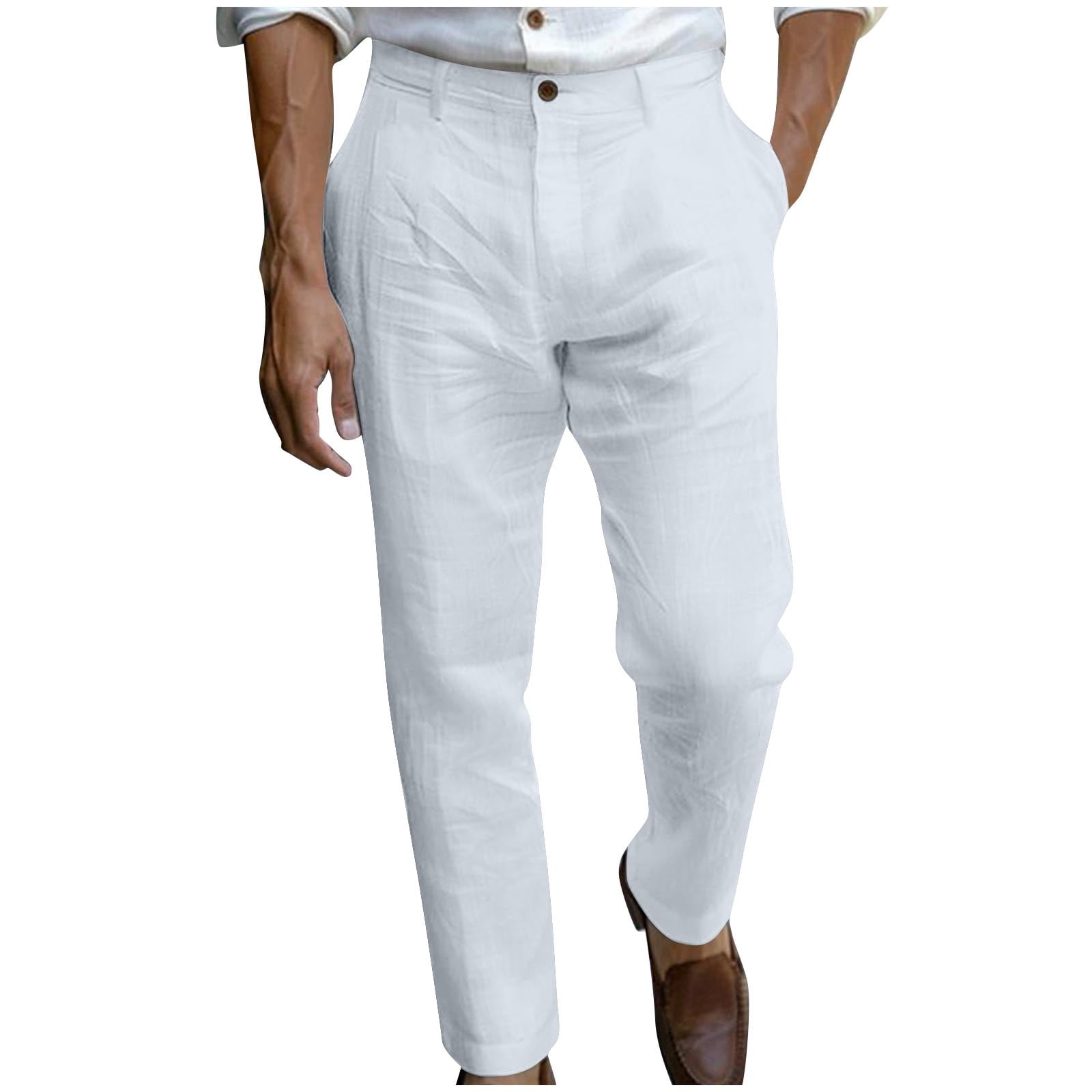 Iugvhana Mens Cotton Linen Pants Casual Dress Pants Relaxed Fit Zipper Button Closure Pockets Breathable Straight Leg Business Office Trousers White Iugvhana Mens Cotton Linen Pants Casual Dress Pants Relaxed Fit Zipper Button Closure Pockets Breathable Straight Leg Business Office Trousers White